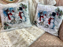 Load image into Gallery viewer, 18x18 White Snowman Pillow Cover on Basil Paloma
